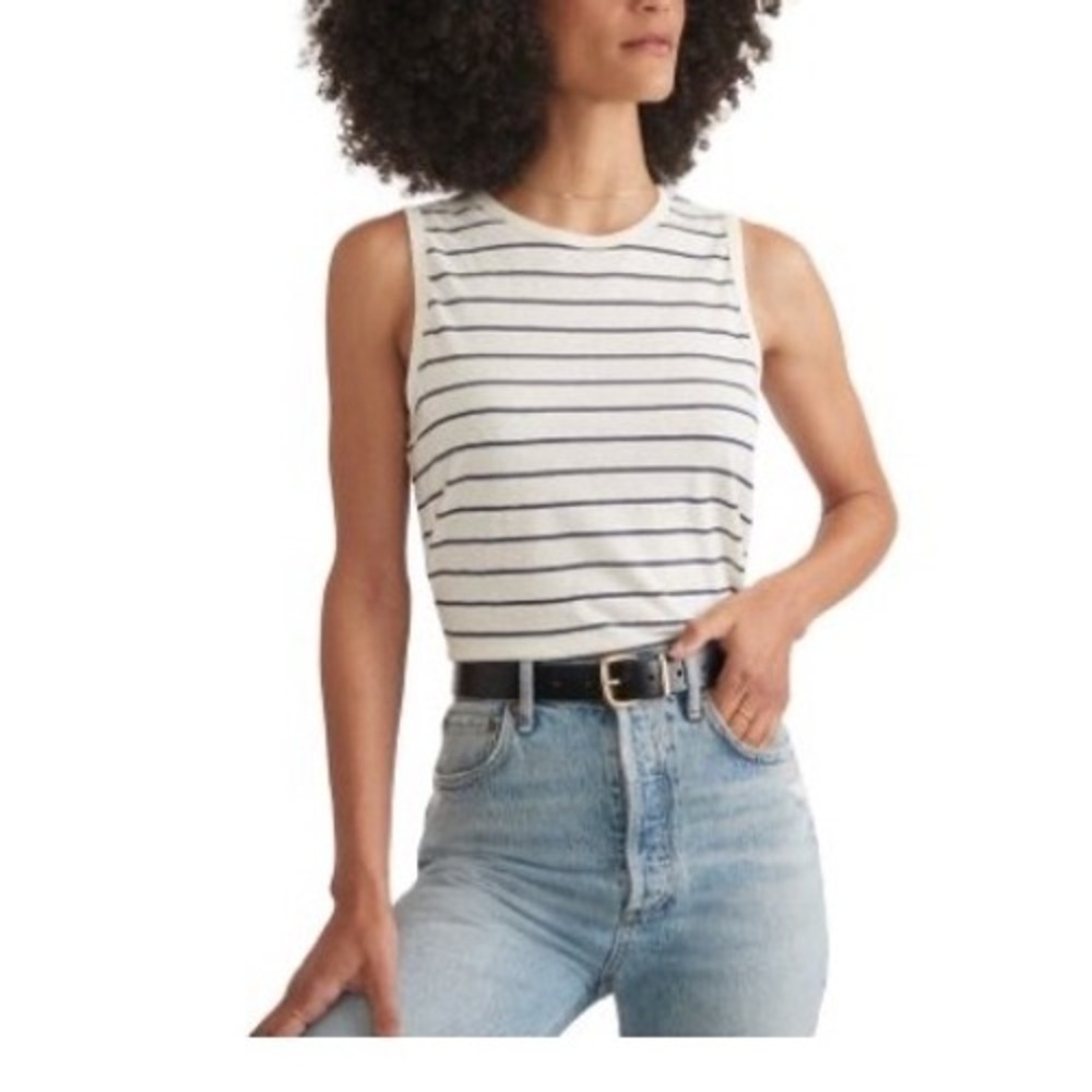 Marine Layer Hemp Cotton Tank Black‎ White Stripe Large New With Tags